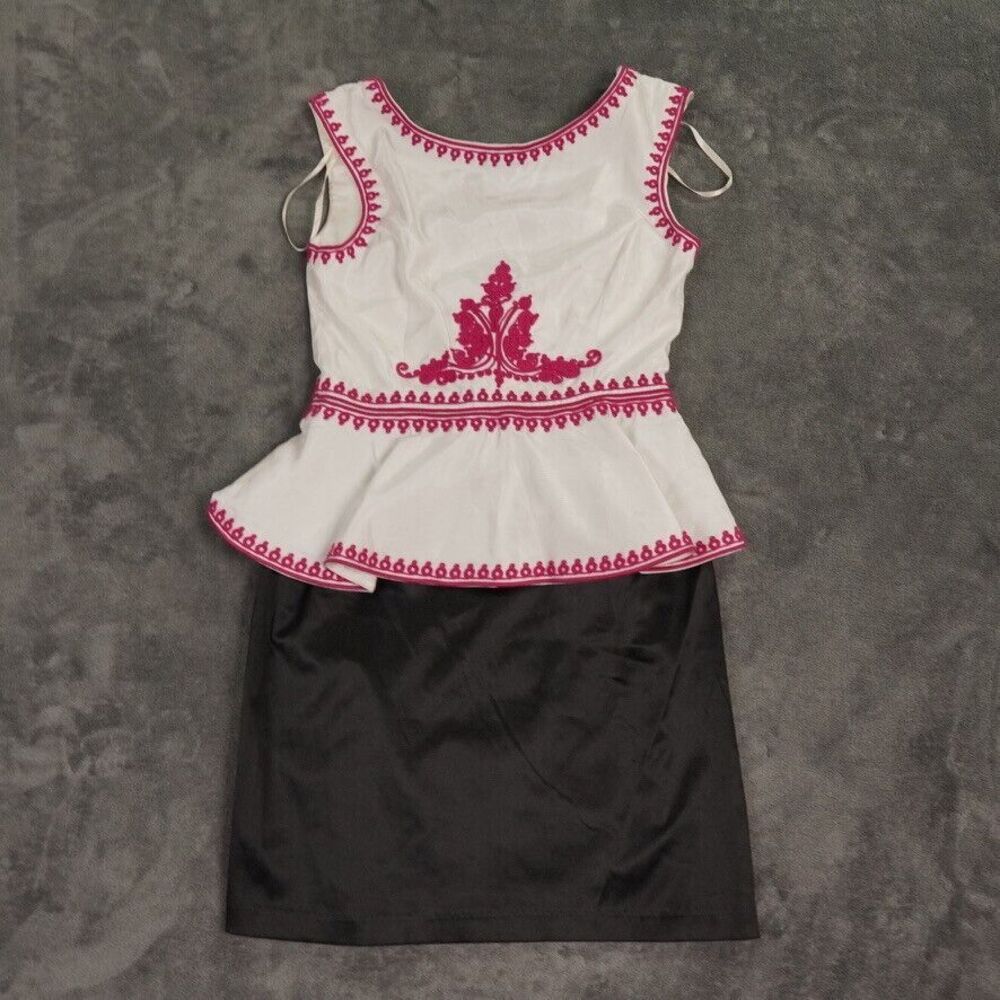 Pearl‎ Georgina Chapman Dress Womens 2 White Black Mini Sleeveless Peplum Asian